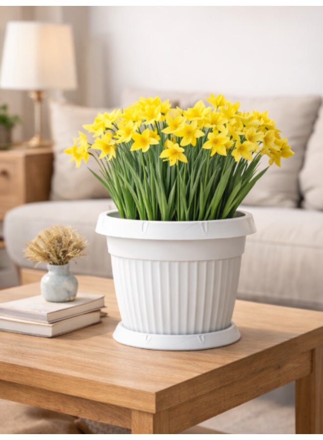 Marcolo 40 cm Round Plastic Flower Pot, Made from Recycled Materials, Lightweight & Durable Plant Pot for Indoor & Outdoor Use (White) - Image 3